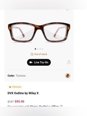 DVX Outline Wiley X Tortoise Rectangular Eyeglasses size 54-17-135